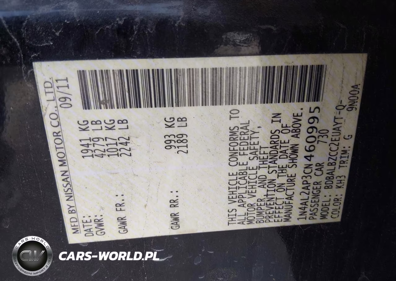 2012 Nissan Altima 2.5 S VIN:1N4AL2AP3CN460995 - 9