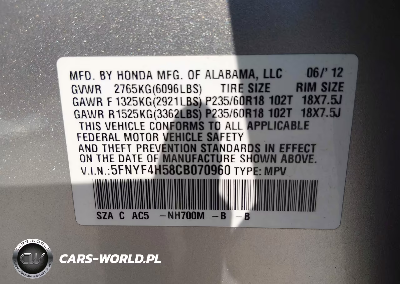 2012 Honda Pilot Ex-L VIN:5FNYF4H58CB070960 - 9