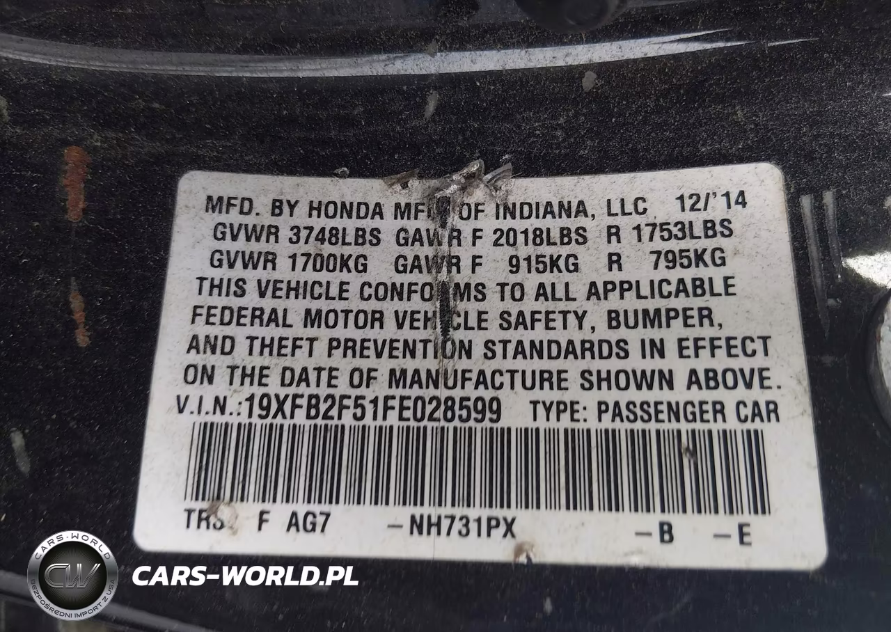 2015 Honda Civic Lx VIN:19XFB2F51FE028599 - 9