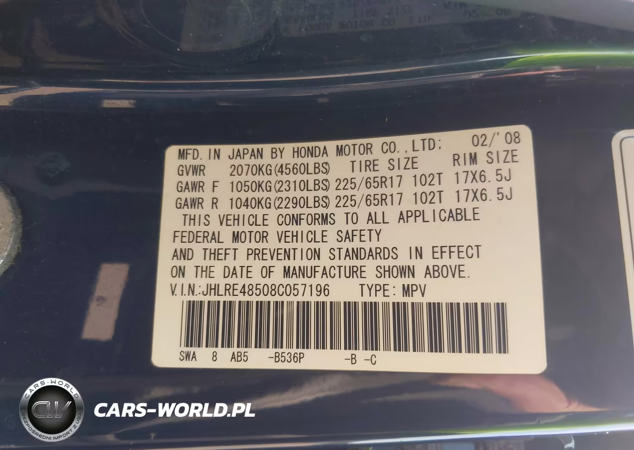 2008 Honda Cr-V Ex VIN:JHLRE48508C057196 - 9