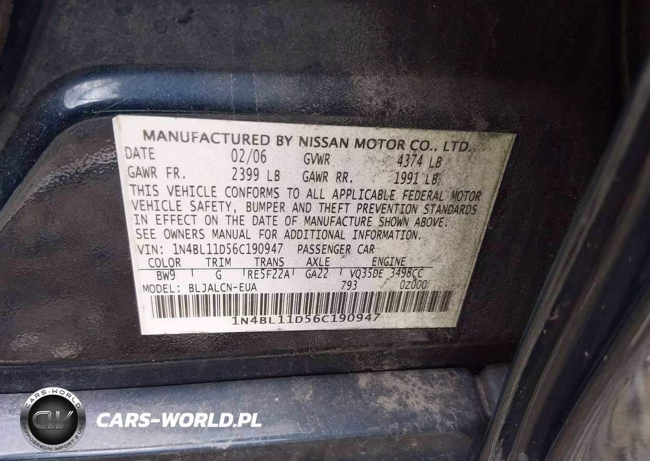 2006 Nissan Altima 3.5 Se VIN:1N4BL11D56C190947 - 9
