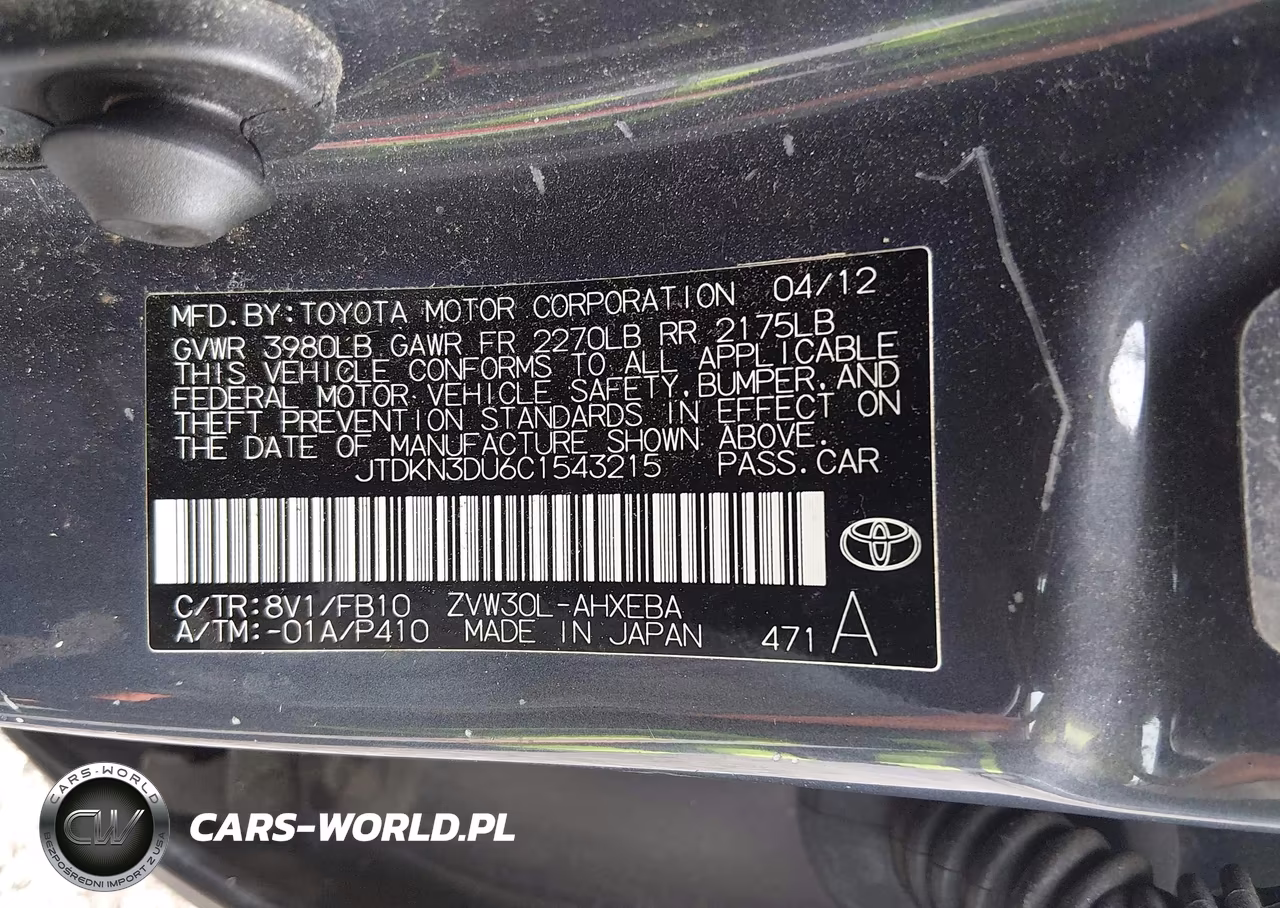 2012 Toyota Prius Two VIN:JTDKN3DU6C1543215 - 9