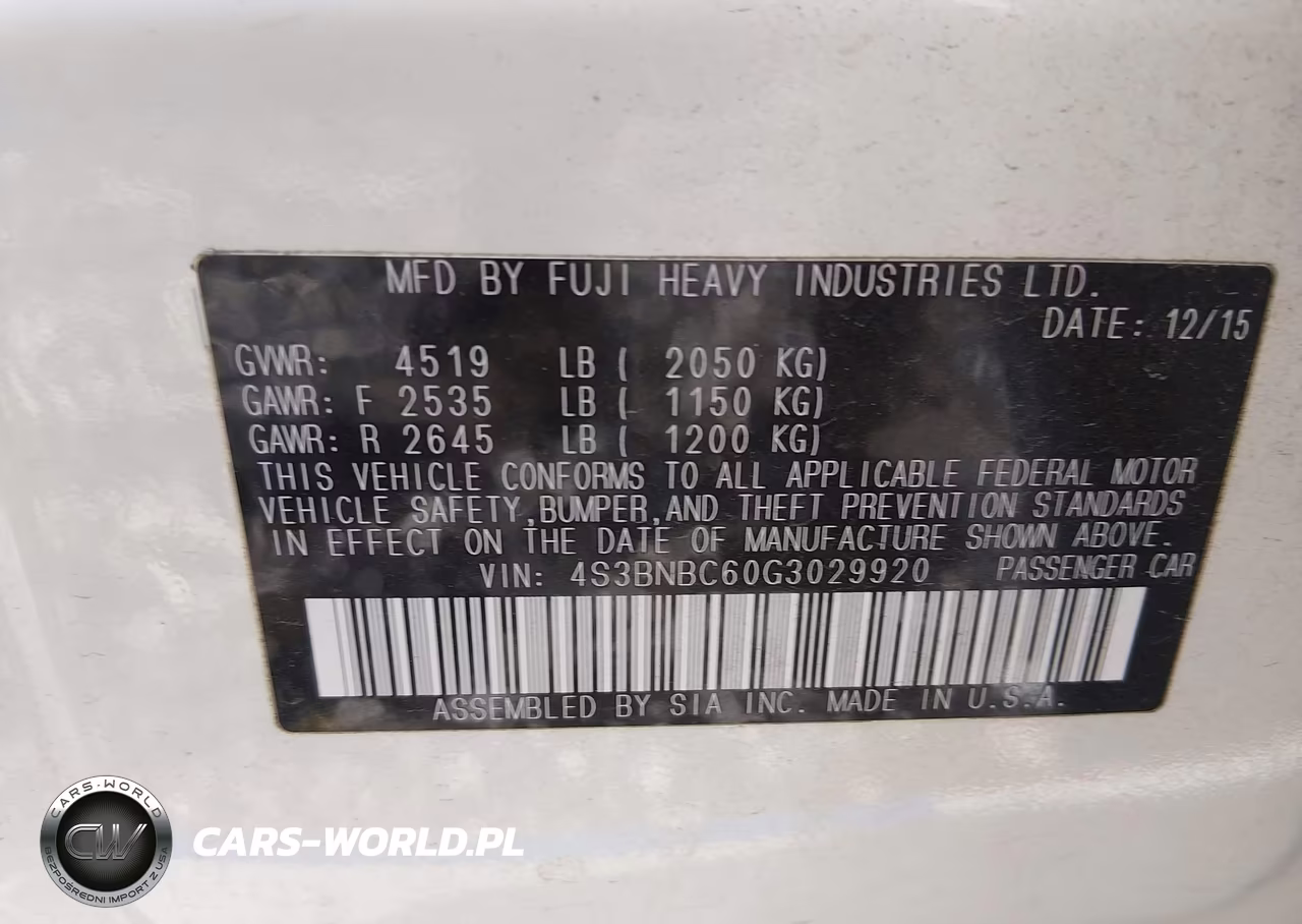 2016 Subaru Legacy 2.5I Premium VIN:4S3BNBC60G3029920 - 9
