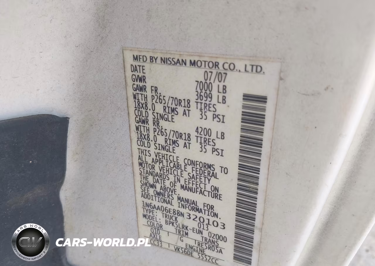 2008 Nissan Titan Xe VIN:1N6AA06E88N320103 - 9