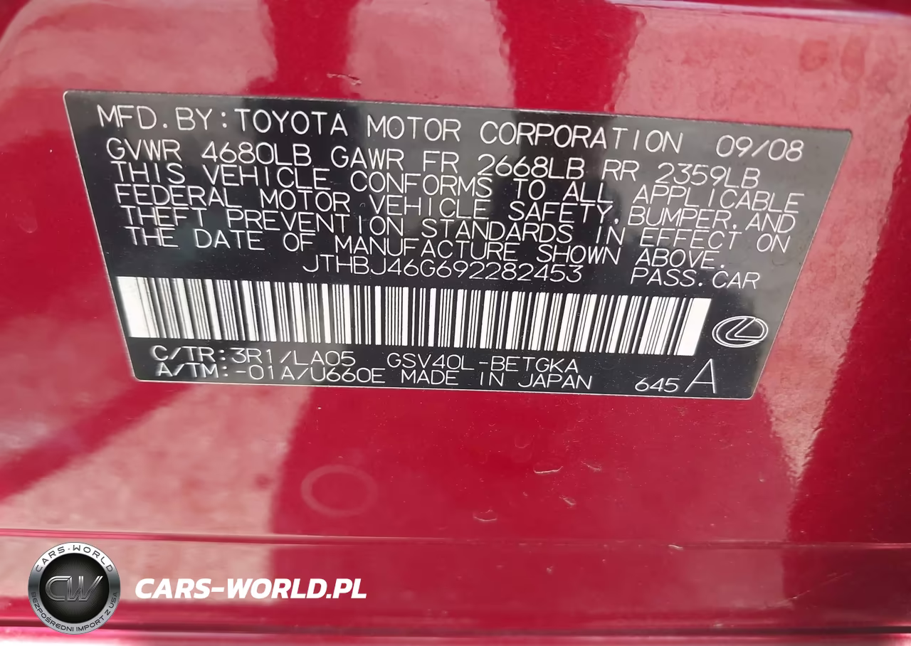 2009 Lexus Es 350 VIN:JTHBJ46G692282453 - 9