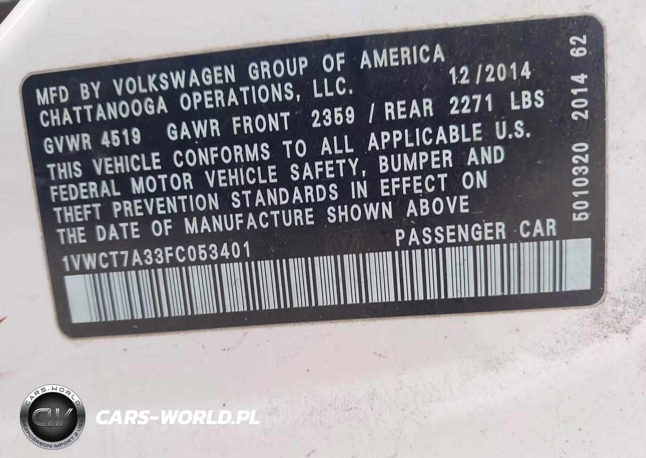 2015 Volkswagen Passat 1.8T Sel Premium VIN:1VWCT7A33FC053401 - 9