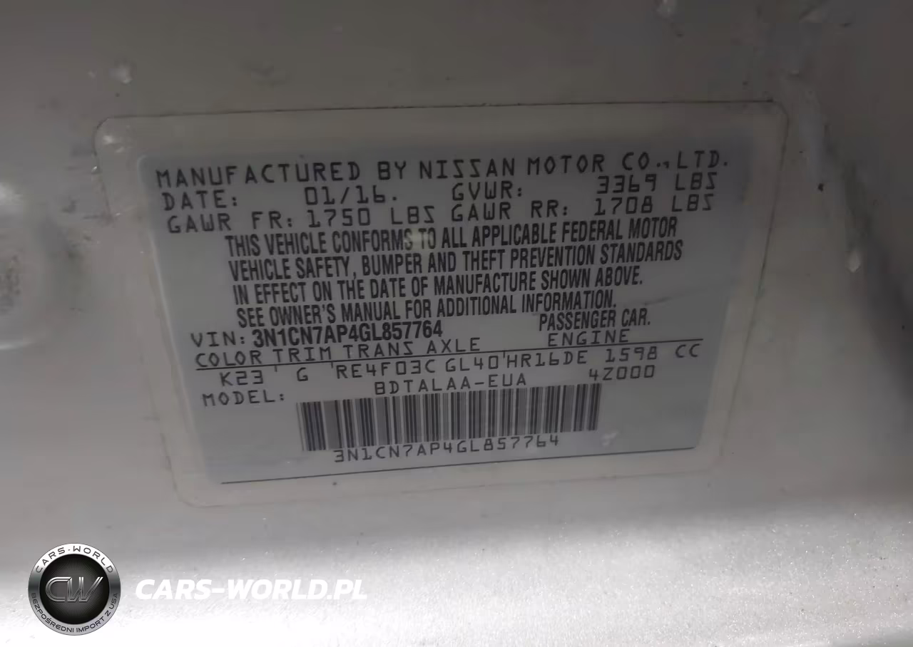 2016 Nissan Versa 1.6 S VIN:3N1CN7AP4GL857764 - 9