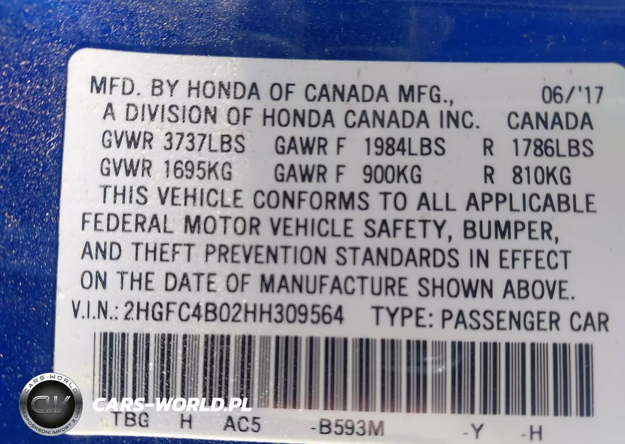 2017 Honda Civic Lx-P VIN:2HGFC4B02HH309564 - 9