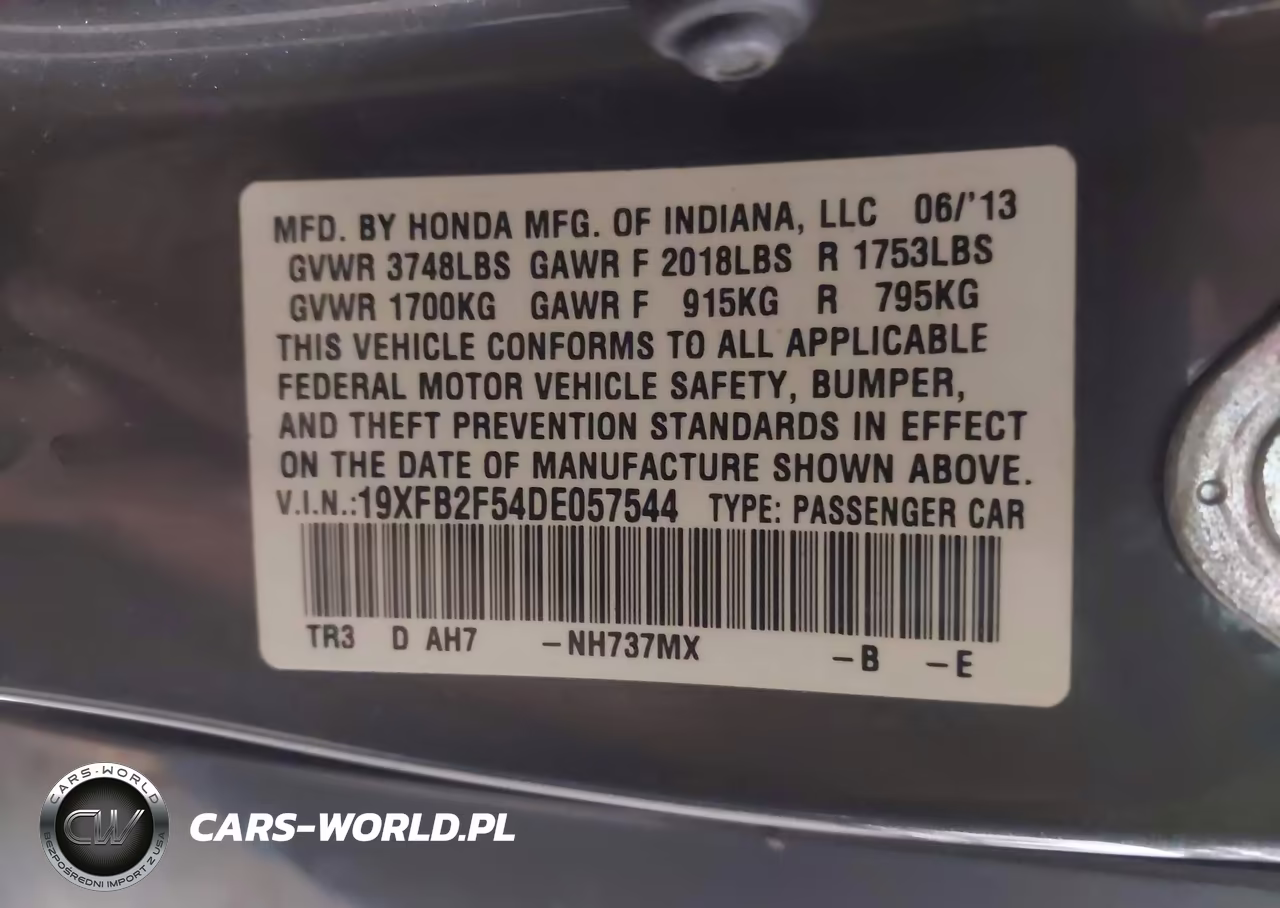 2013 Honda Civic Lx VIN:19XFB2F54DE057544 - 9