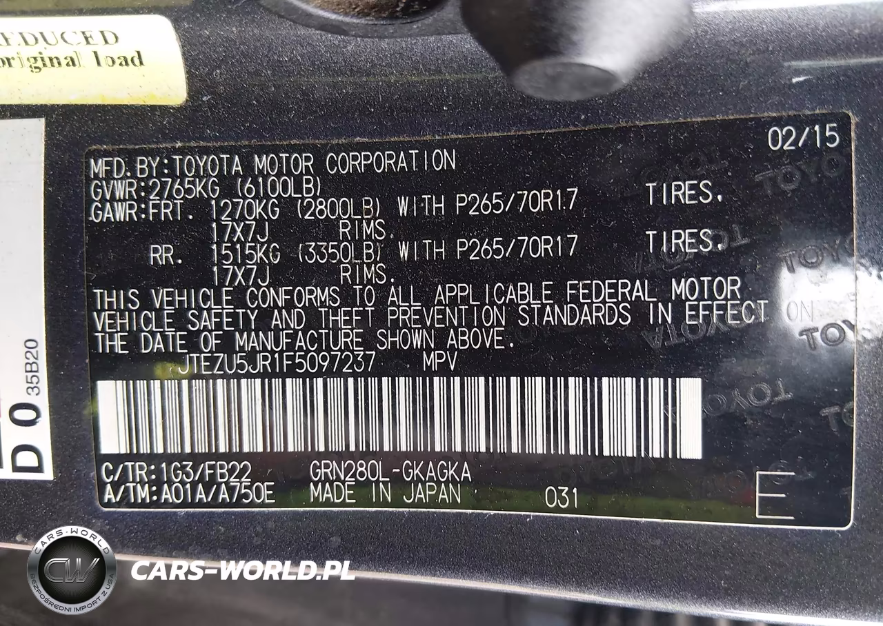 2015 Toyota 4Runner Sr5 VIN:JTEZU5JR1F5097237 - 9