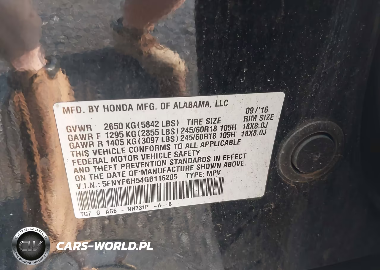 2016 Honda Pilot Ex-L VIN:5FNYF6H54GB116205 - 9