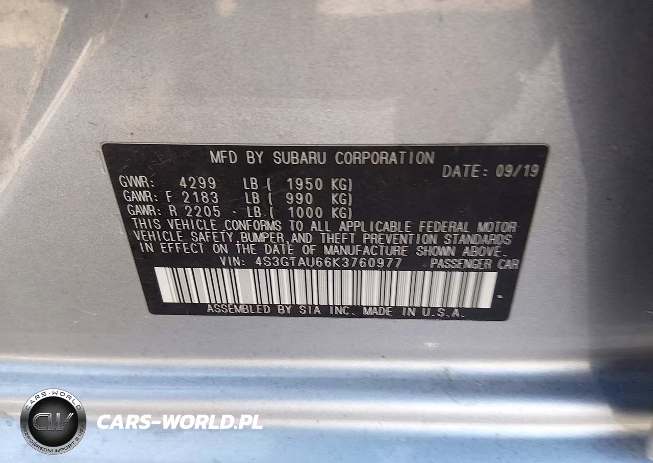 2019 Subaru Impreza 2.0I Limited VIN:4S3GTAU66K3760977 - 9