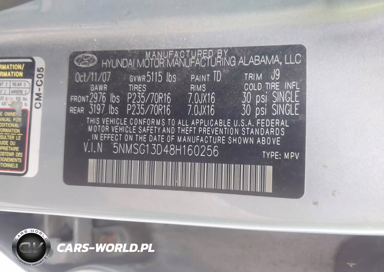 2008 Hyundai Santa Fe Gls VIN:5NMSG13D48H160256 - 9