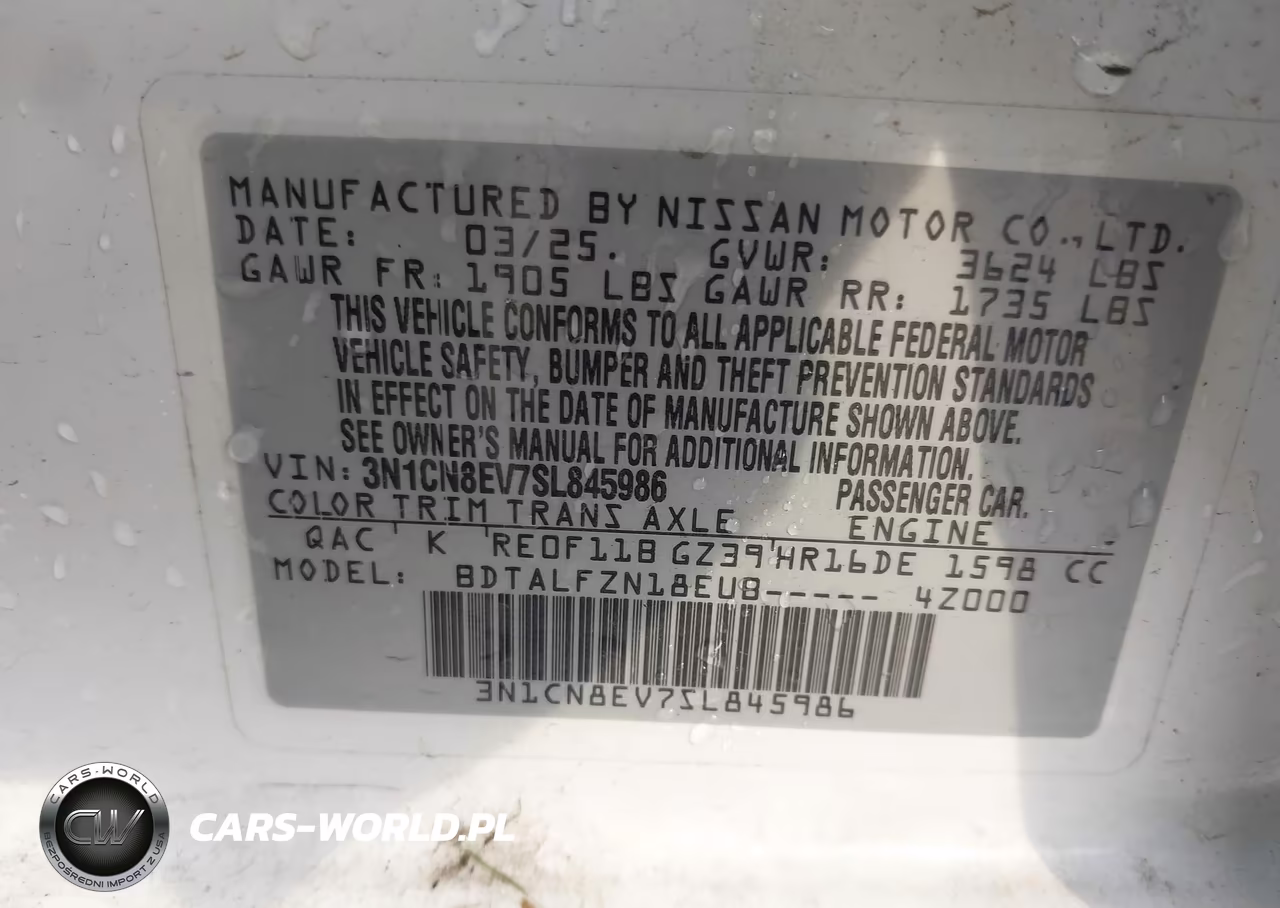 2025 Nissan Versa 1.6 Sv VIN:3N1CN8EV7SL845986 - 9