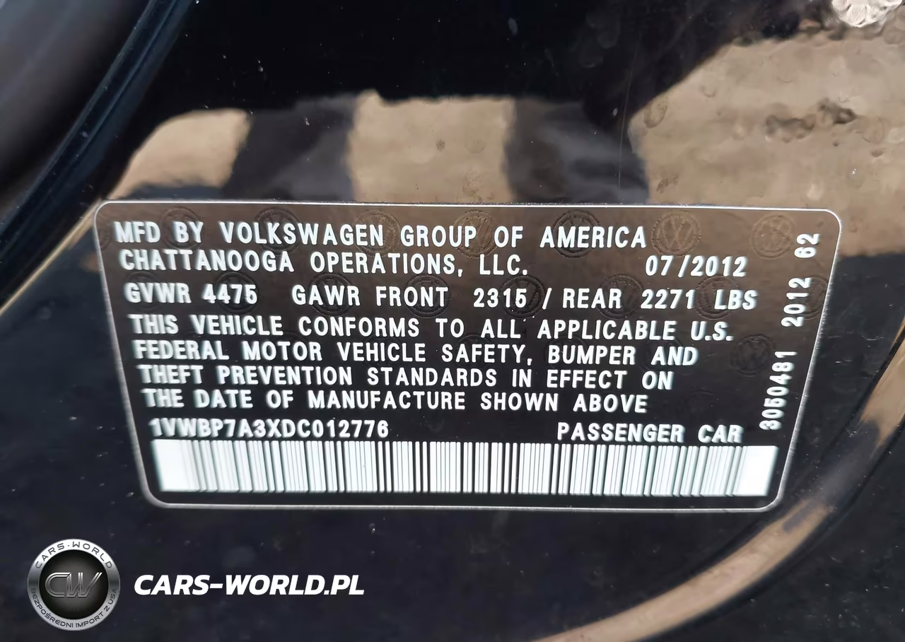 2013 Volkswagen Passat 2.5L Se VIN:1VWBP7A3XDC012776 - 9