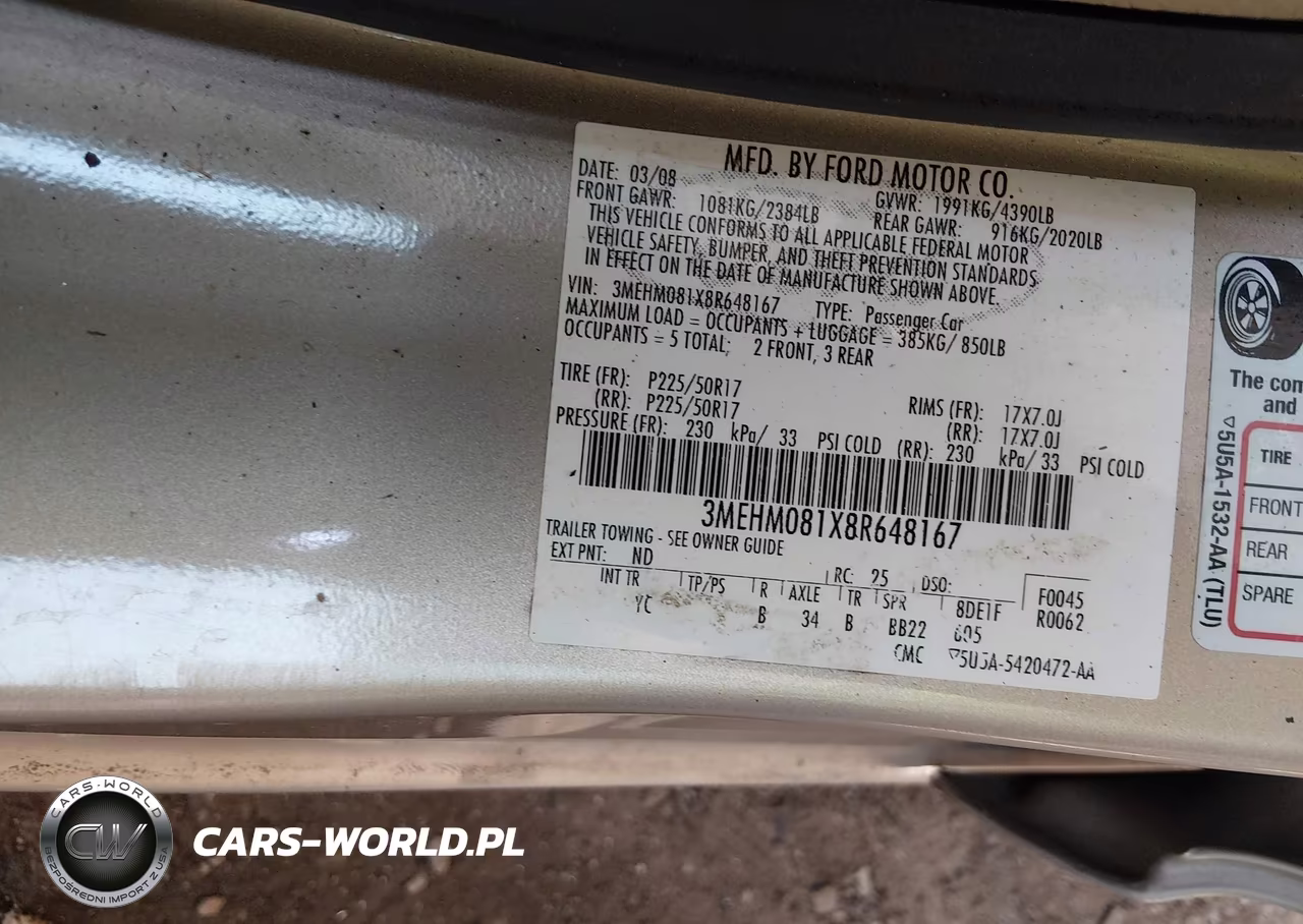 2008 Mercury Milan V6 Premier VIN:3MEHM081X8R648167 - 9