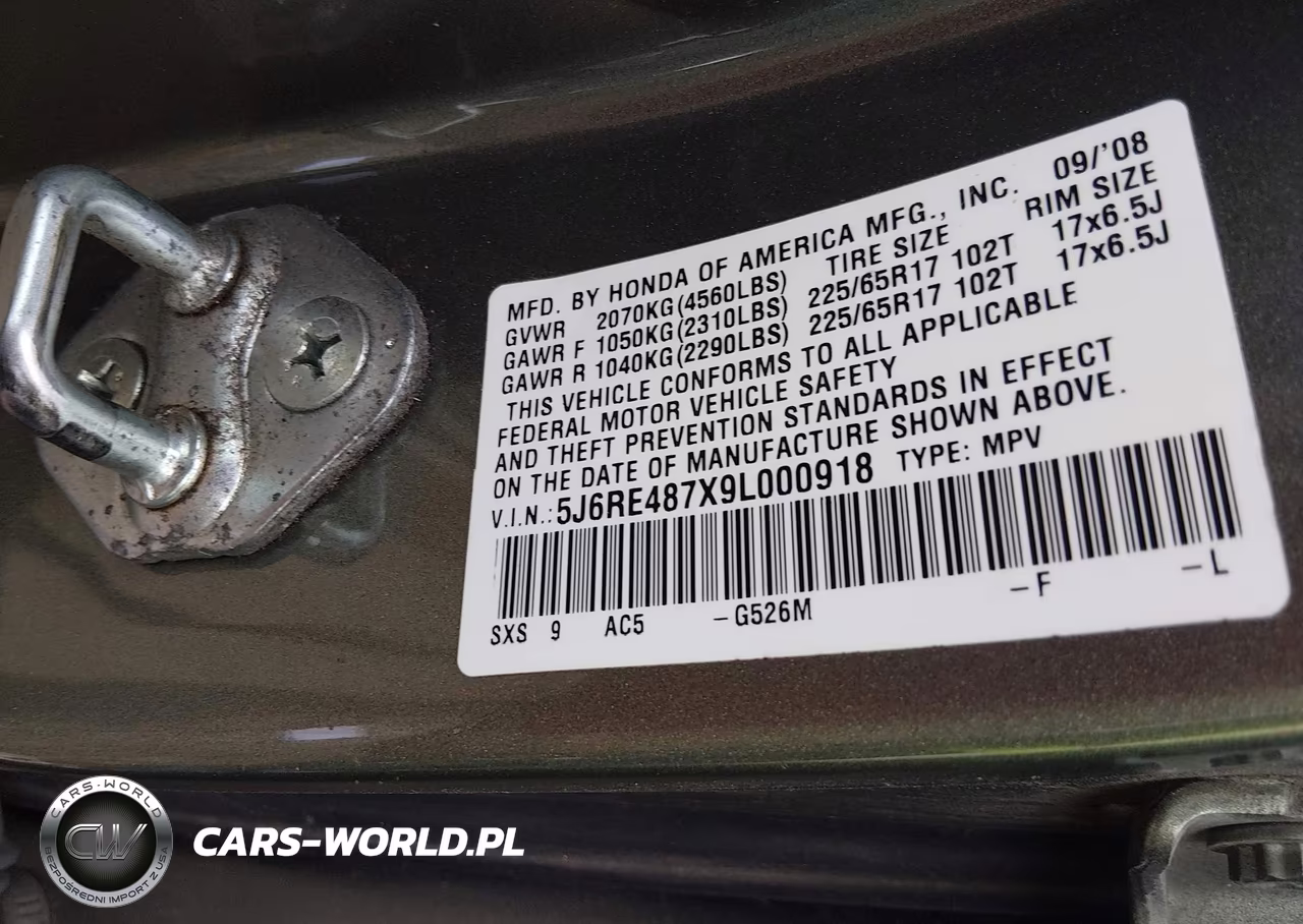 2009 Honda Cr-V Ex-L VIN:5J6RE487X9L000918 - 9