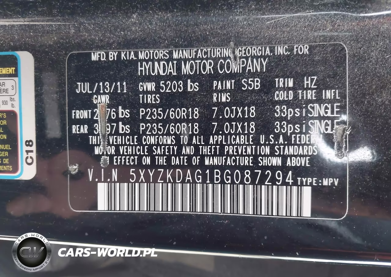 2011 Hyundai Santa Fe Limited V6 VIN:5XYZKDAG1BG087294 - 8