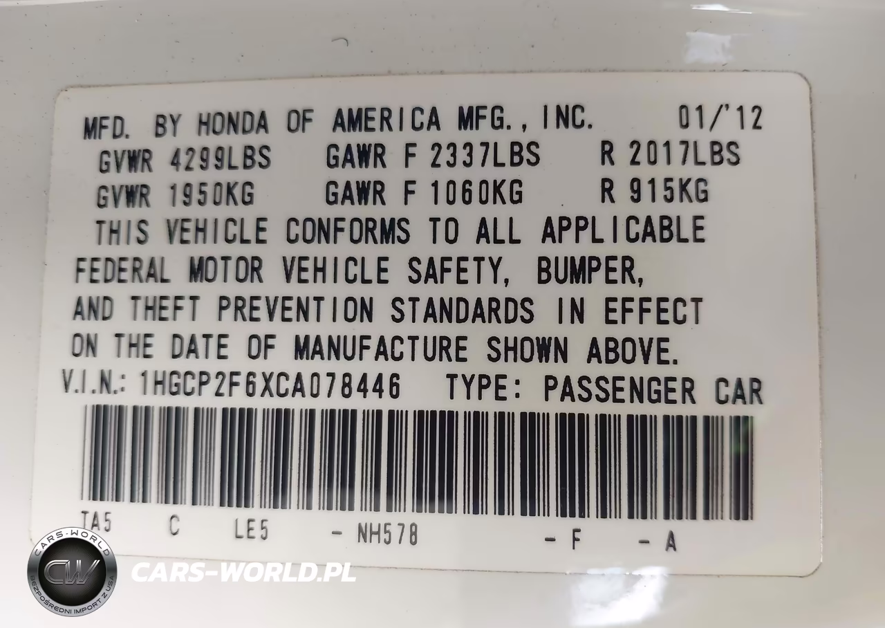 2012 Honda Accord 2.4 Se VIN:1HGCP2F6XCA078446 - 9