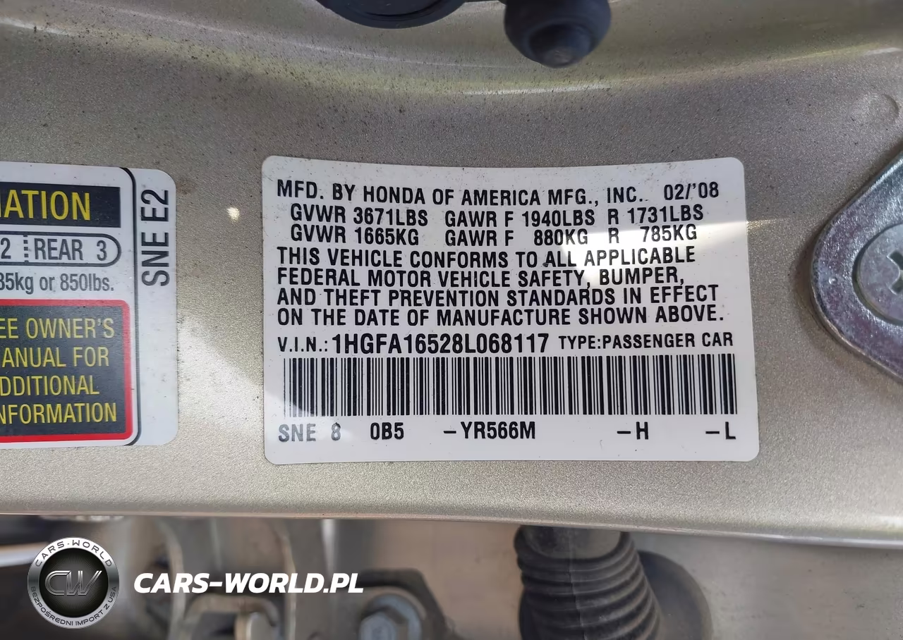 2008 Honda Civic Lx VIN:1HGFA16528L068117 - 9