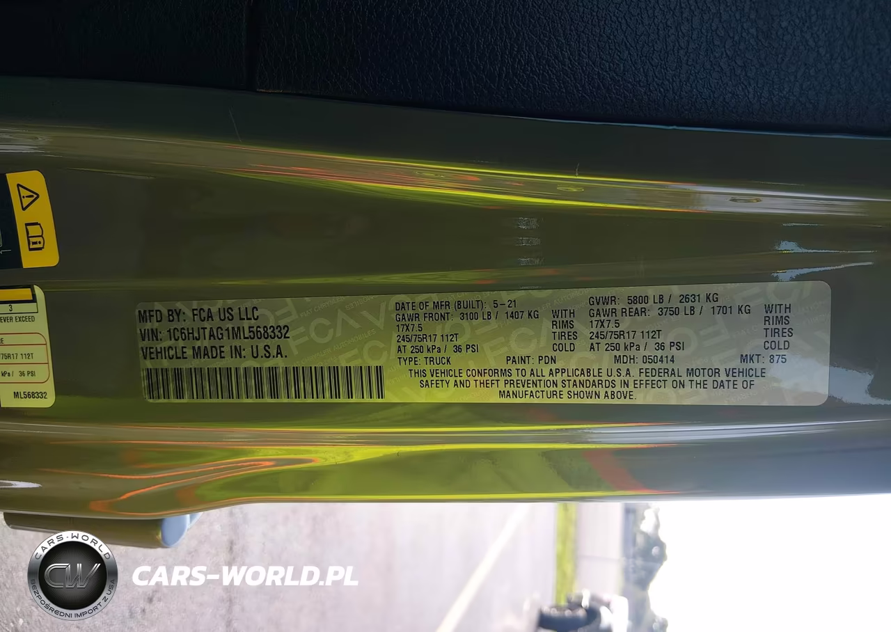 2021 Jeep Gladiator Sport S 4X4 VIN:1C6HJTAG1ML568332 - 9