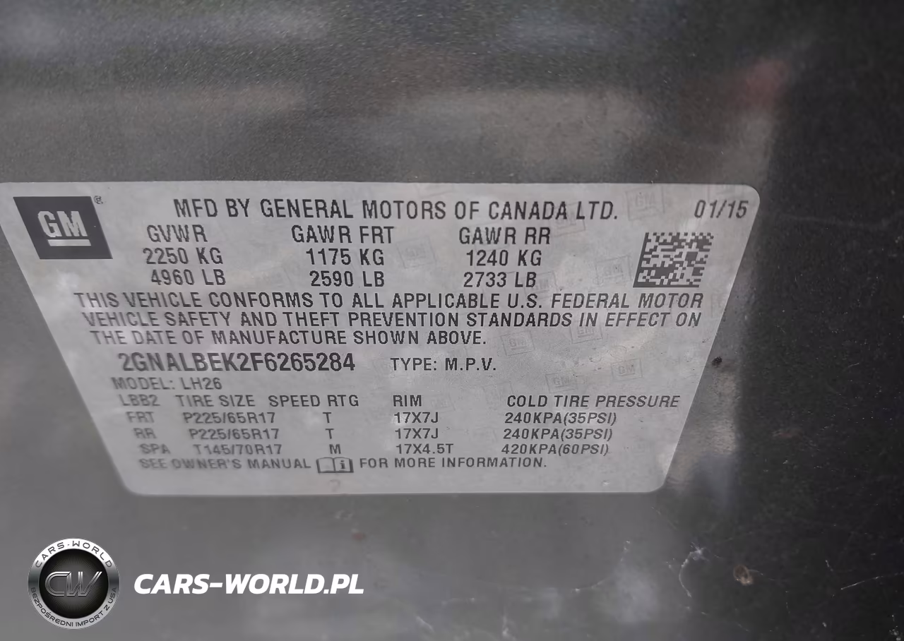 2015 Chevrolet Equinox Lt VIN:2GNALBEK2F6265284 - 9