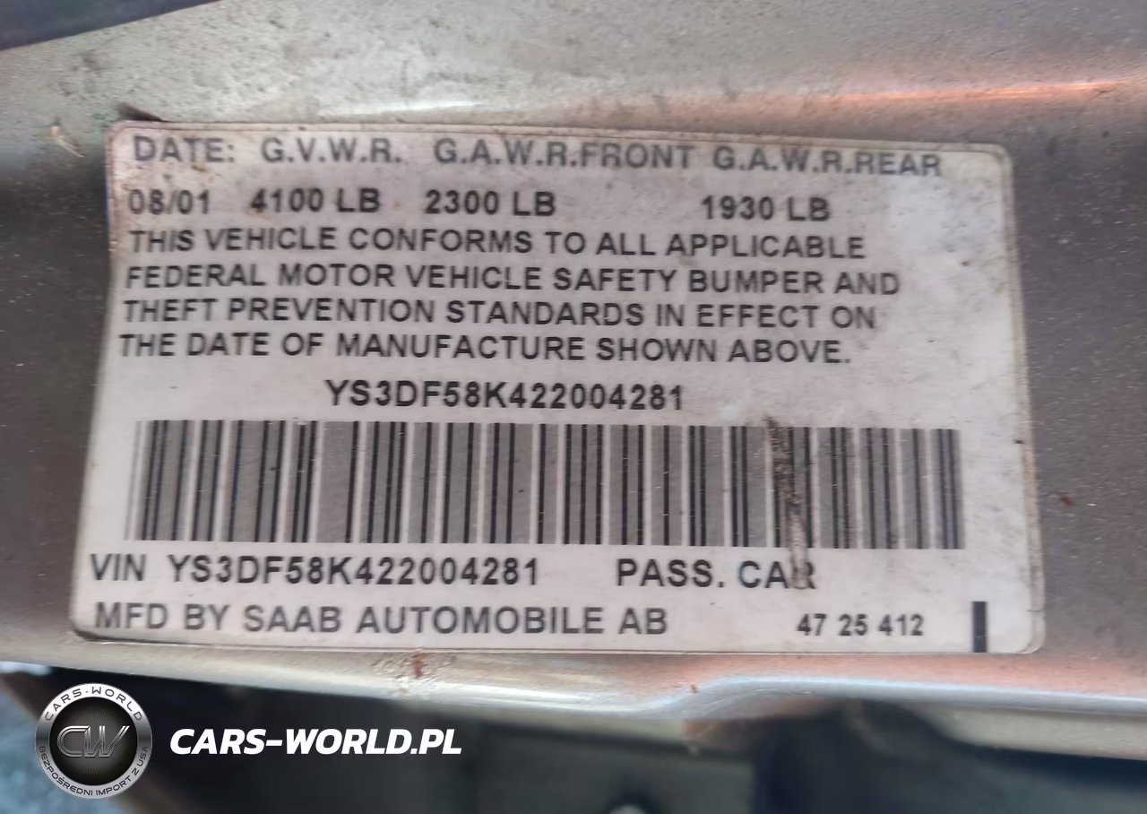 2002 Saab 9-3 Se VIN:YS3DF58K422004281 - 9