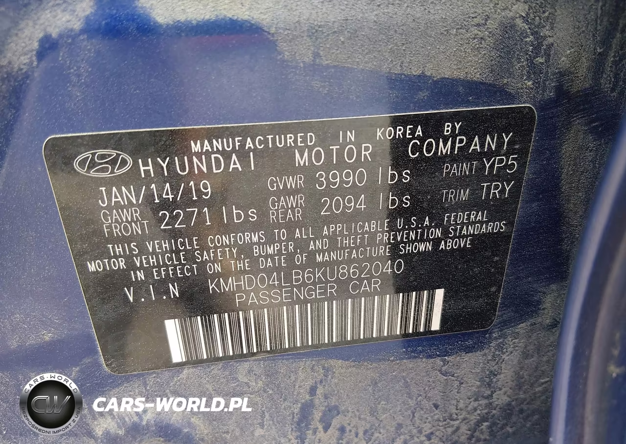 2019 Hyundai Elantra Sport VIN:KMHD04LB6KU862040 - 9