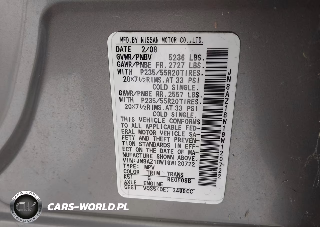 2009 Nissan Murano Le VIN:JN8AZ18W19W120722 - 9
