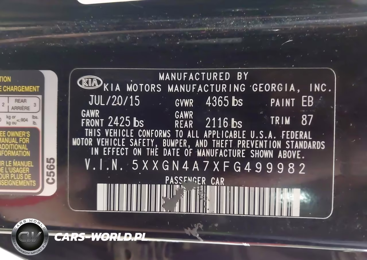2015 Kia Optima Ex VIN:5XXGN4A7XFG499982 - 9