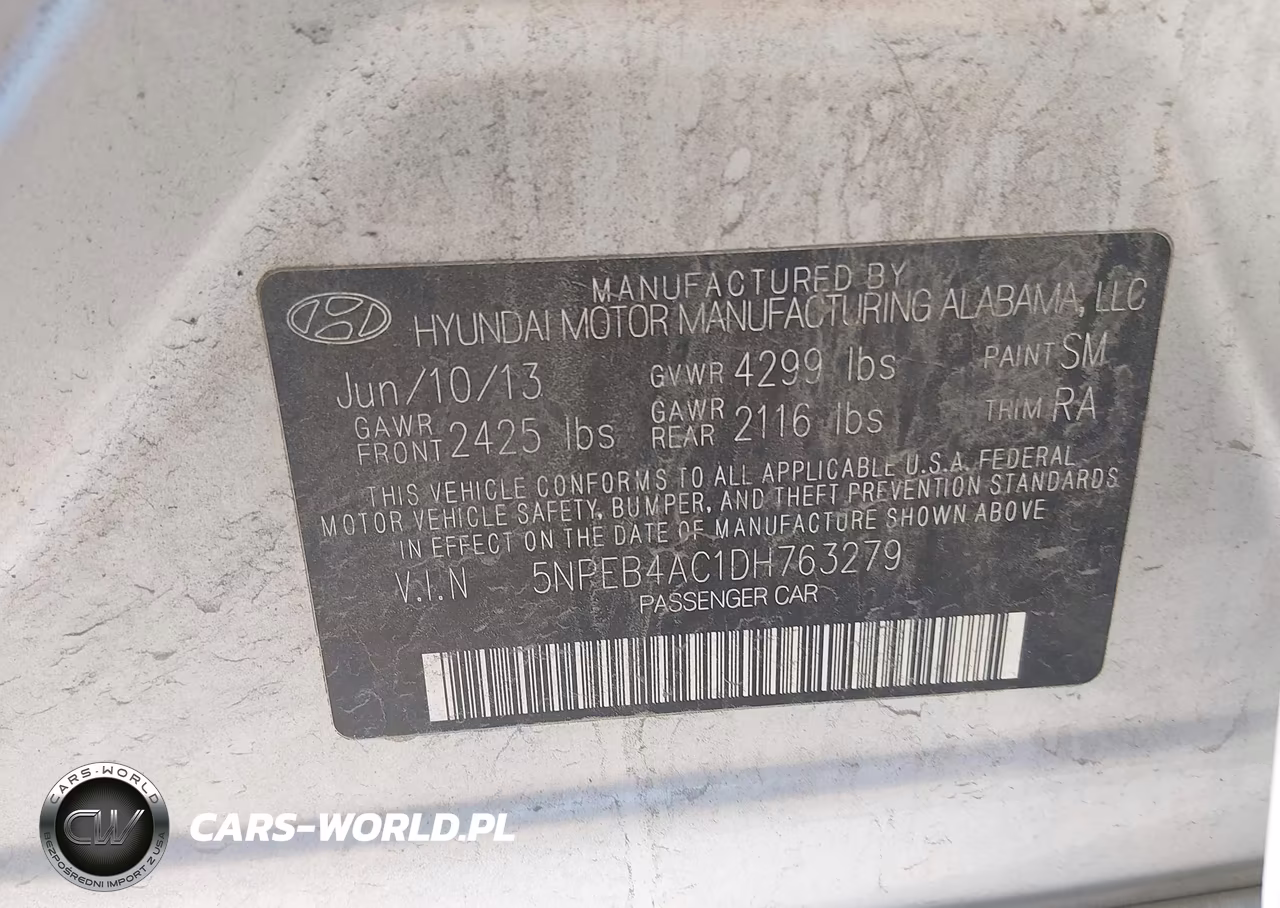 2013 Hyundai Sonata Gls VIN:5NPEB4AC1DH763279 - 9