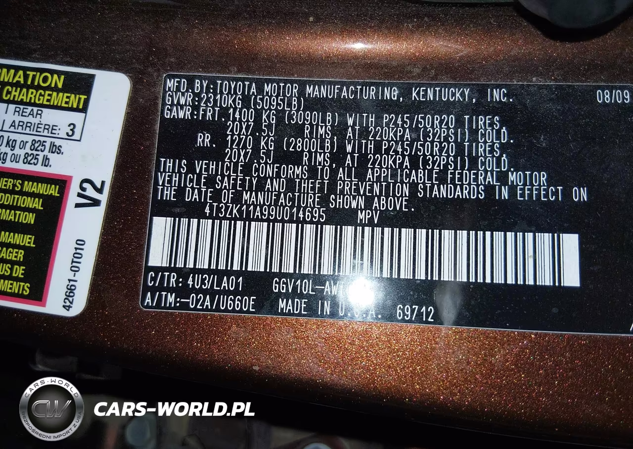 2009 Toyota Venza Base V6 VIN:4T3ZK11A99U014695 - 9