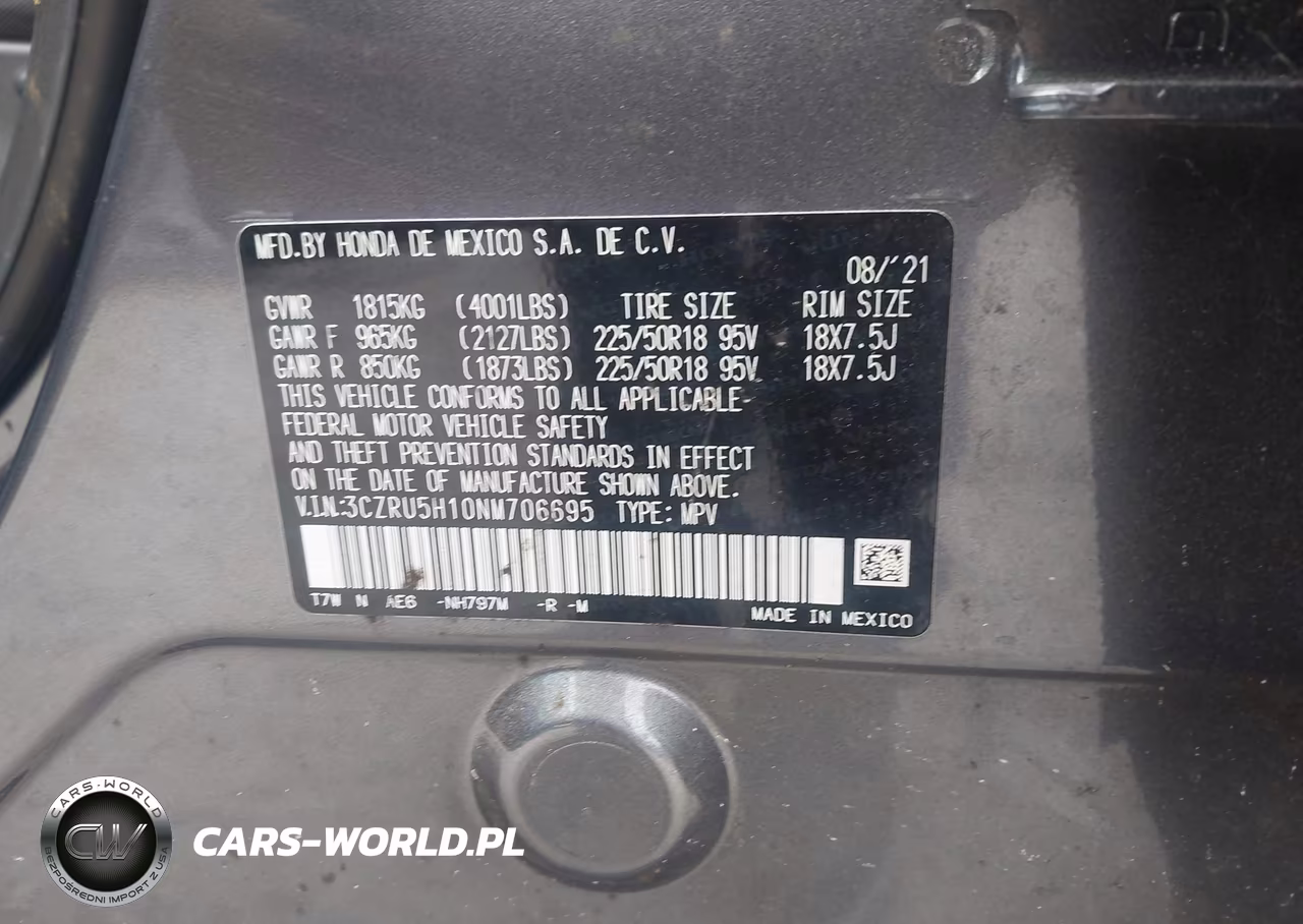 2022 Honda Hr-V 2Wd Sport VIN:3CZRU5H10NM706695 - 9