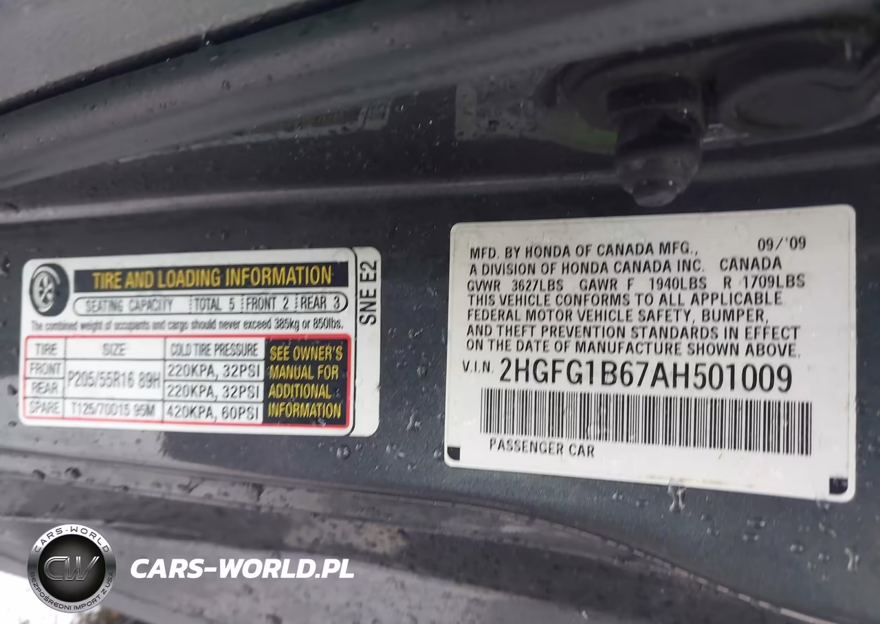 2010 Honda Civic Lx VIN:2HGFG1B67AH501009 - 9