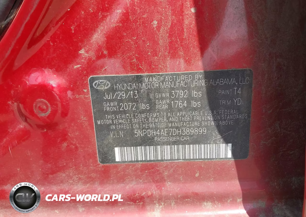 2013 Hyundai Elantra Gls VIN:5NPDH4AE7DH389899 - 9