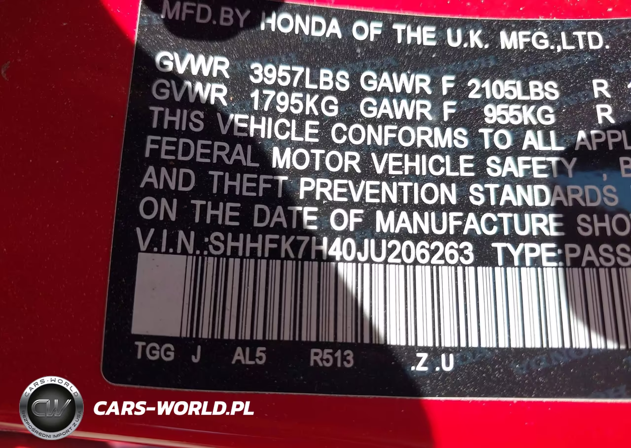 2018 Honda Civic Sport VIN:SHHFK7H40JU206263 - 9