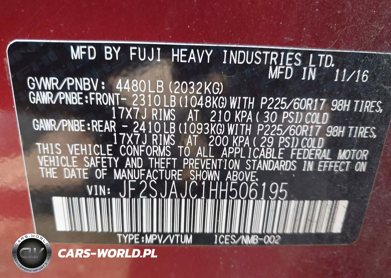 2017 Subaru Forester 2.5I Limited VIN:JF2SJAJC1HH506195 - 9