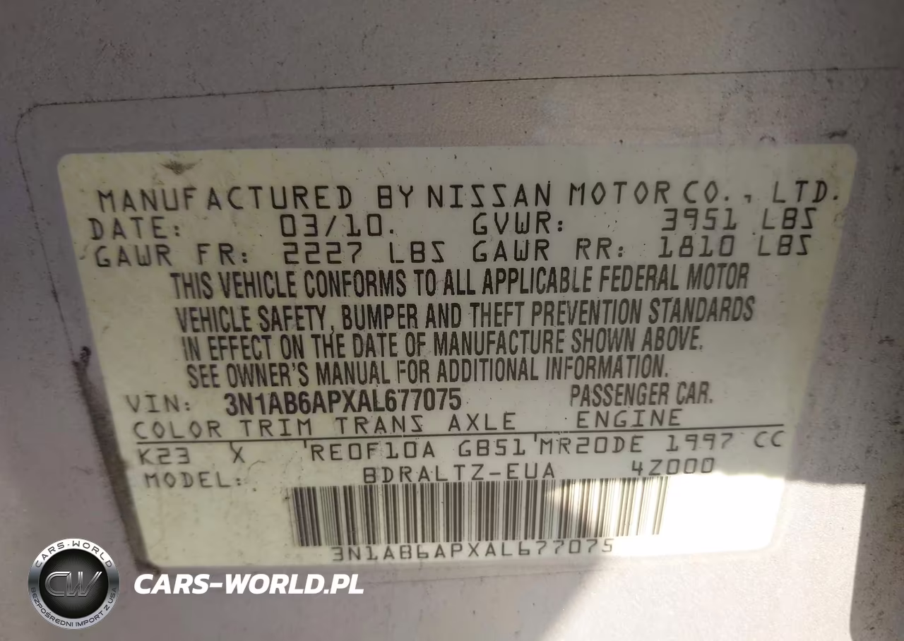 2010 Nissan Sentra 2.0Sr VIN:3N1AB6APXAL677075 - 9