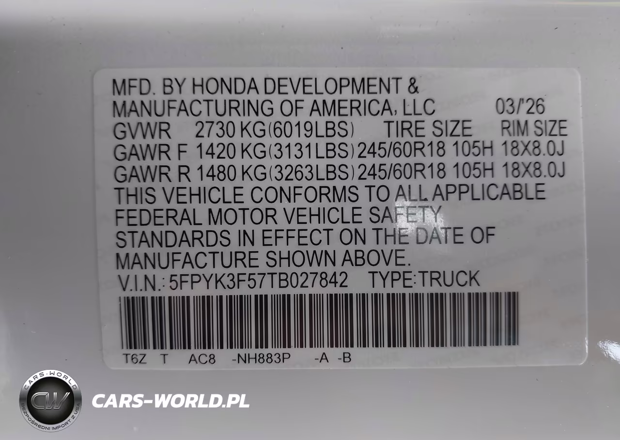 2026 Honda Ridgeline Rtl VIN:5FPYK3F57TB027842 - 9