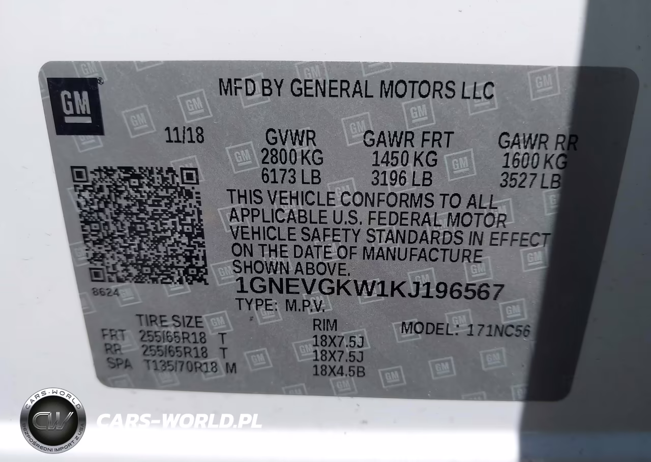 2019 Chevrolet Traverse 1Lt VIN:1GNEVGKW1KJ196567 - 9