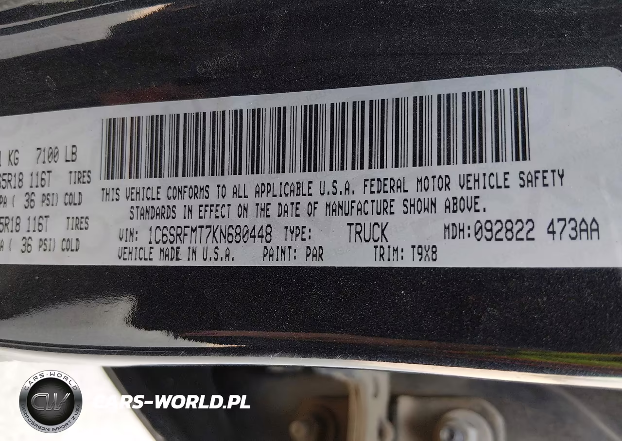 2019 Ram 1500 VIN:1C6SRFMT7KN680448 - 9