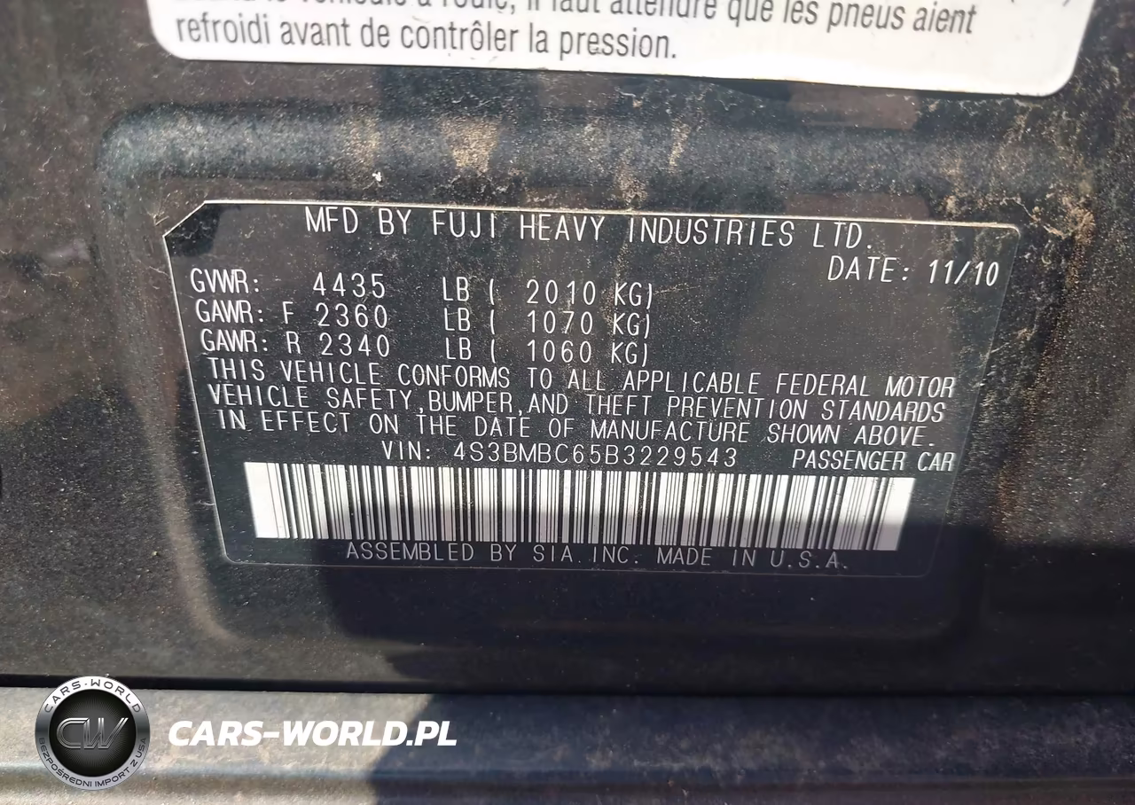 2011 Subaru Legacy 2.5I Premium VIN:4S3BMBC65B3229543 - 9