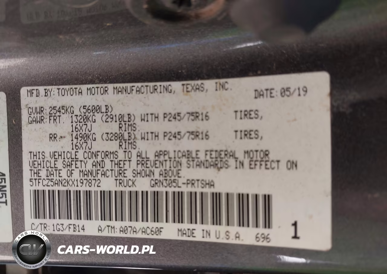 2019 Toyota Tacoma Sr V6 VIN:5TFCZ5AN2KX197872 - 9