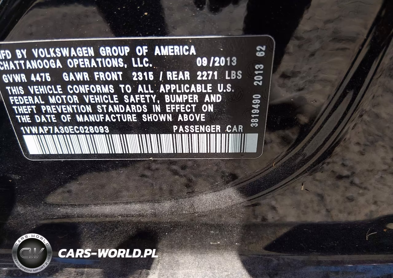 2014 Volkswagen Passat 2.5L S VIN:1VWAP7A30EC028093 - 9