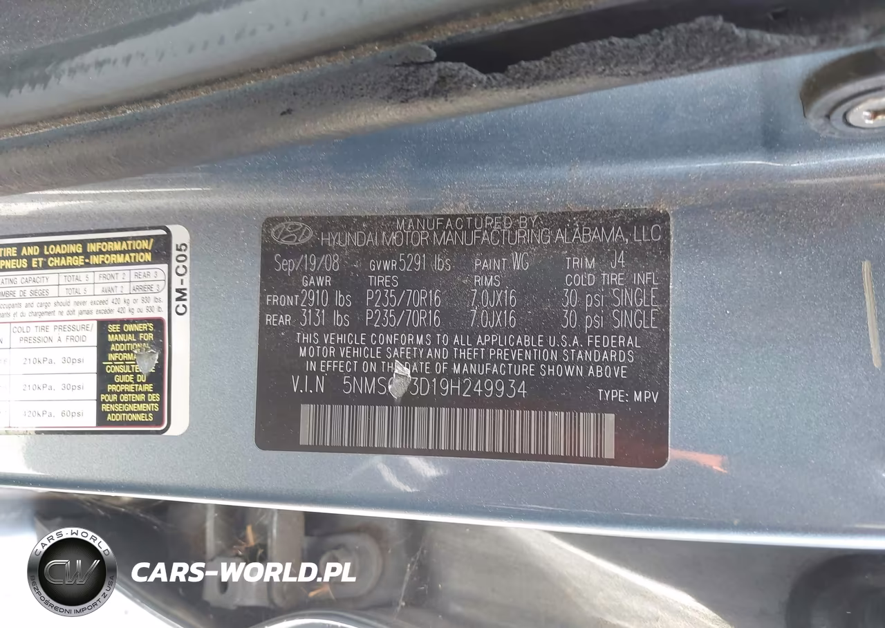 2009 Hyundai Santa Fe Gls VIN:5NMSG73D19H249934 - 9