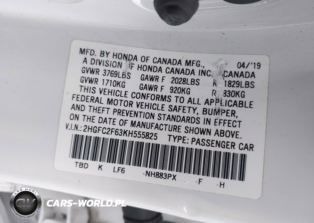 2019 Honda Civic Lx VIN:2HGFC2F63KH555825 - 9