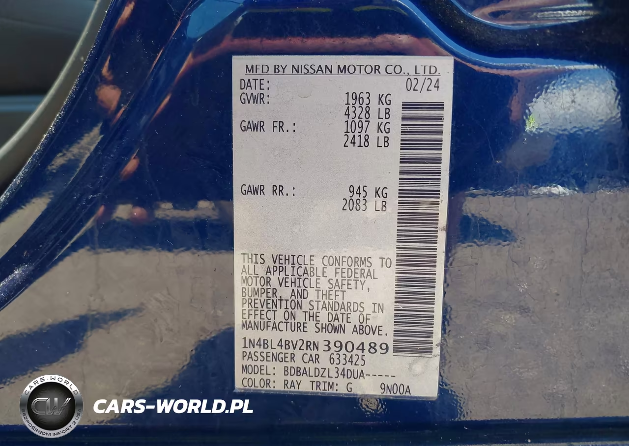 2024 Nissan Altima S Fwd VIN:1N4BL4BV2RN390489 - 9