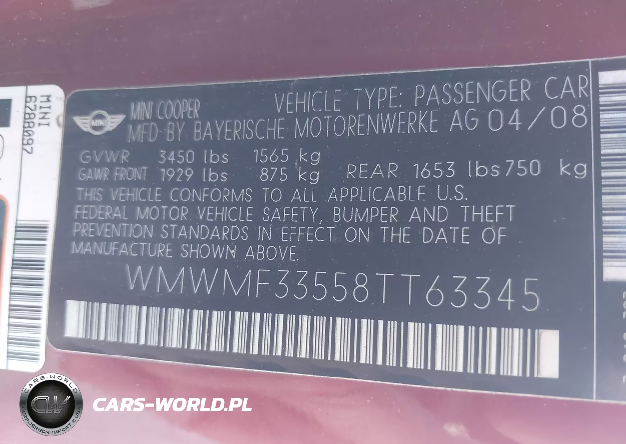 2008 Mini Cooper Hardtop VIN:WMWMF33558TT63345 - 9