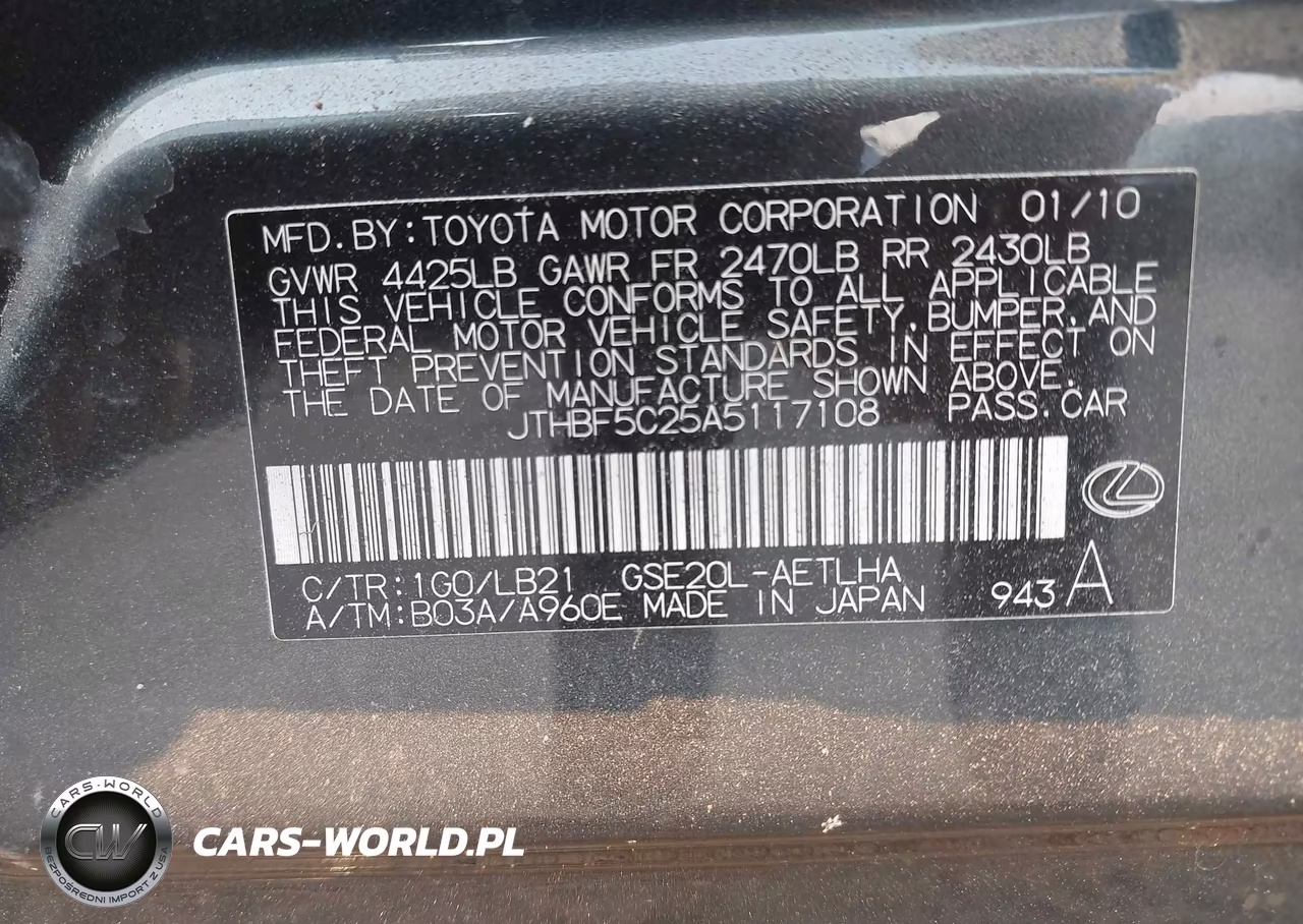 2010 Lexus Is 250 VIN:JTHBF5C25A5117108 - 9