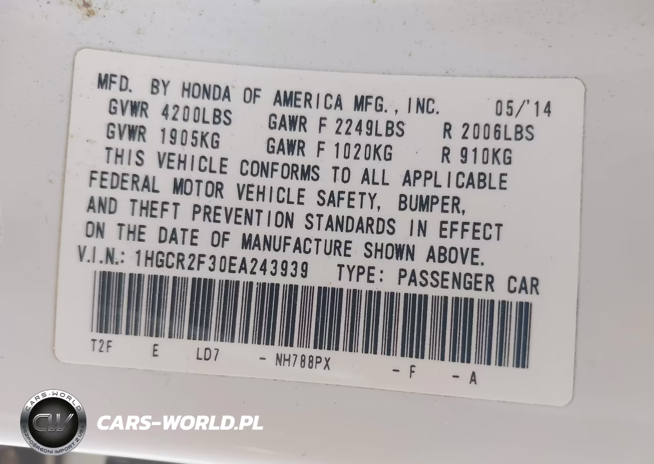 2014 Honda Accord Lx VIN:1HGCR2F30EA243939 - 9